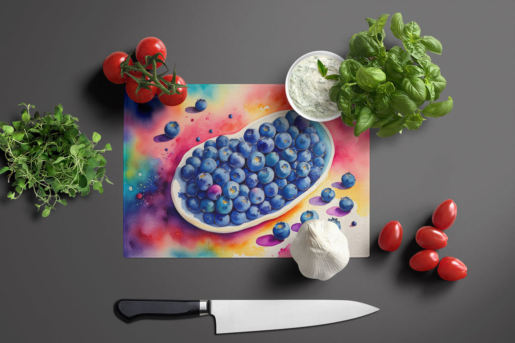 Colorful Blueberries Cutting Board Tempered Glass Kitchen Cutting Surface, Heat Resistant Chopping, Non-Slip Feet, Food Prep & Serving