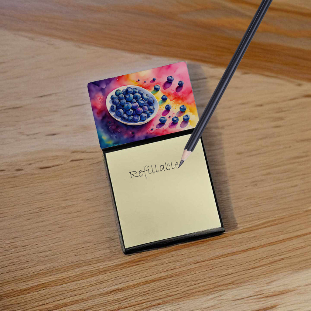 Colorful Blueberries Watercolor Sticky Note Holder Refillable Dispenser Desk Accessory 3x3 Pad Gift