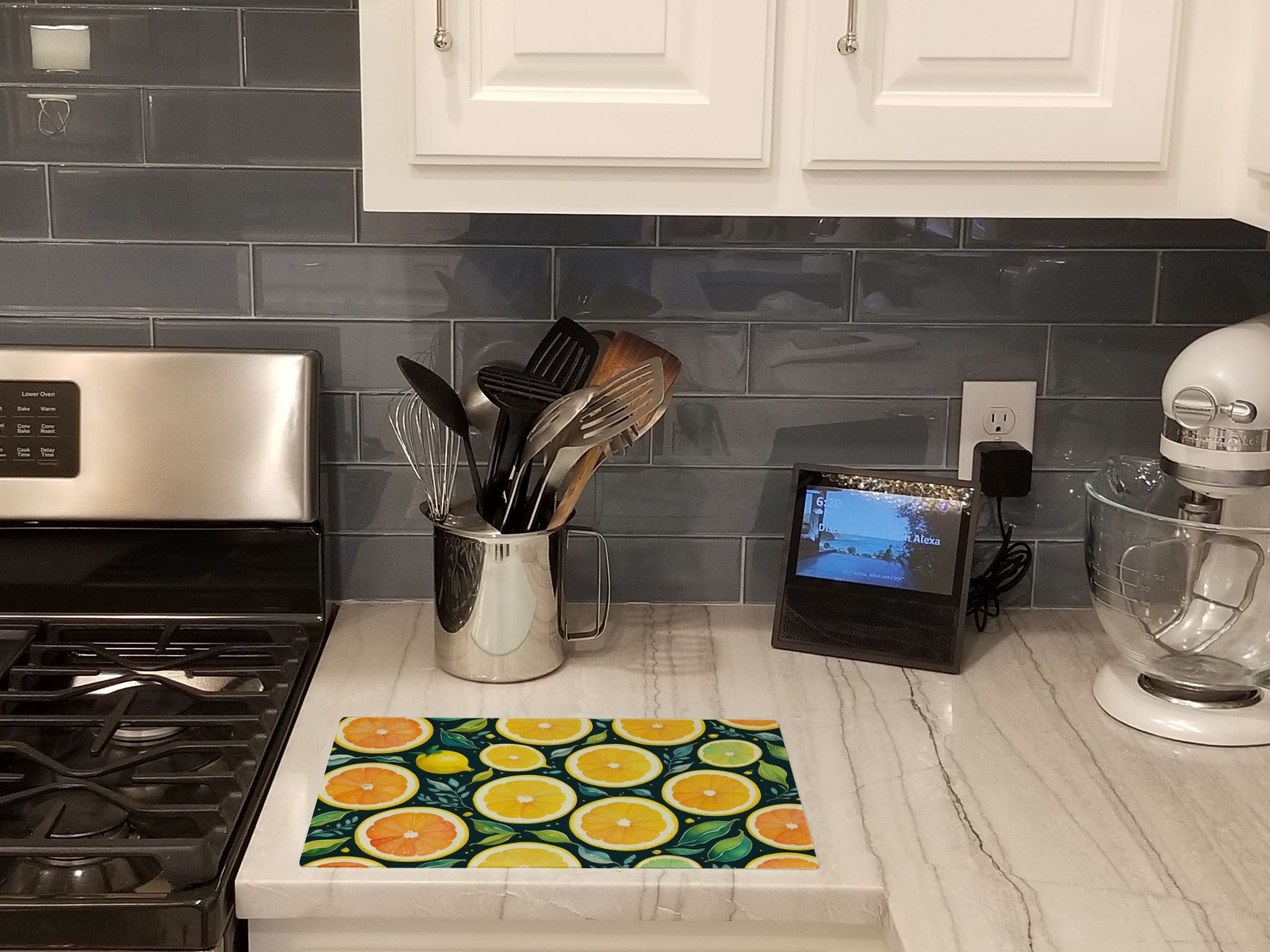 Colorful Lemons Cutting Board Tempered Glass Kitchen Cutting Surface, Heat Resistant Chopping, Non-Slip Feet, Food Prep & Serving