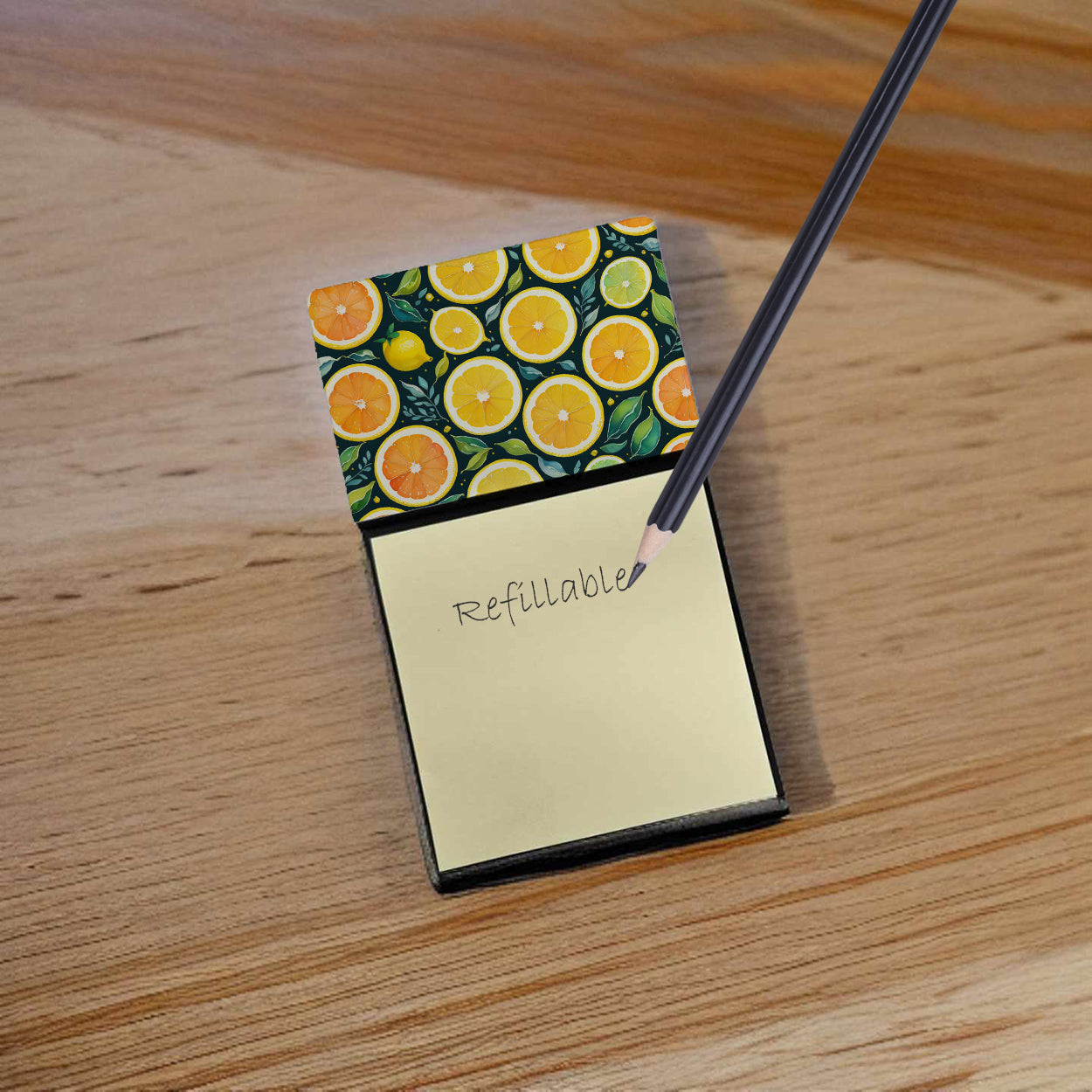 Colorful Lemons Watercolor Sticky Note Holder Refillable Dispenser Desk Accessory 3x3 Pad Gift