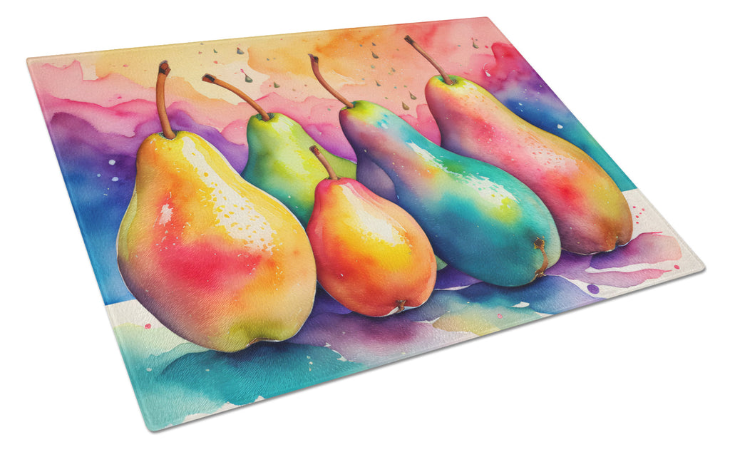 Colorful Pears Cutting Board Tempered Glass Kitchen Cutting Surface, Heat Resistant Chopping, Non-Slip Feet, Food Prep & Serving