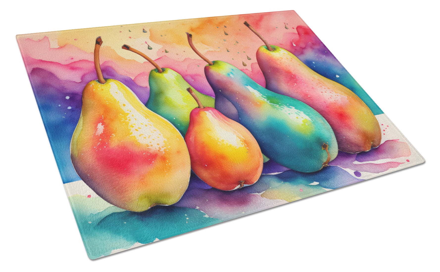 Colorful Pears Cutting Board Tempered Glass Kitchen Cutting Surface, Heat Resistant Chopping, Non-Slip Feet, Food Prep & Serving