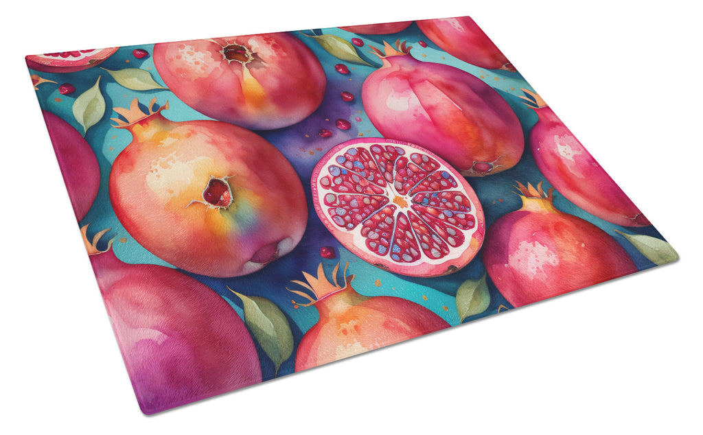 Colorful Pomegranates Cutting Board Tempered Glass Kitchen Cutting Surface, Heat Resistant Chopping, Non-Slip Feet, Food Prep & Serving