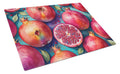 Colorful Pomegranates Cutting Board Tempered Glass Kitchen Cutting Surface, Heat Resistant Chopping, Non-Slip Feet, Food Prep & Serving