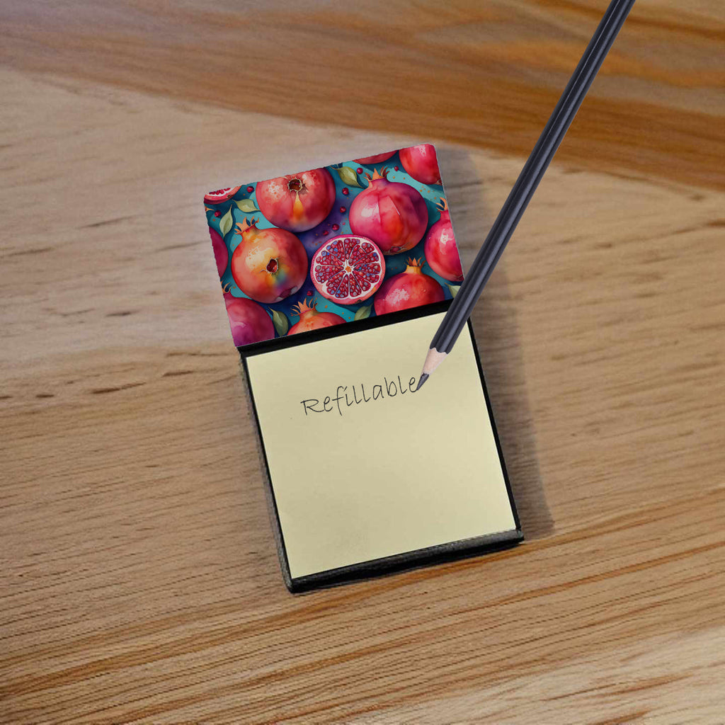 Colorful Pomegranates Watercolor Sticky Note Holder Refillable Dispenser Desk Accessory 3x3 Pad Gift
