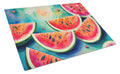 Colorful Watermelons Cutting Board Tempered Glass Kitchen Cutting Surface, Heat Resistant Chopping, Non-Slip Feet, Food Prep & Serving