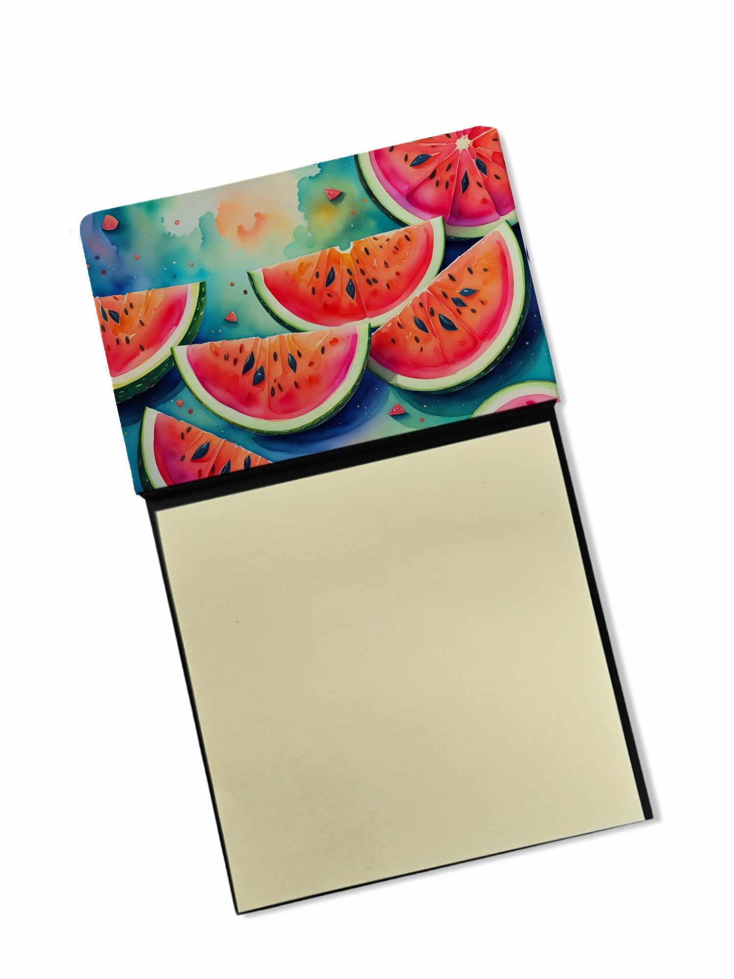 Colorful Watermelons Watercolor Sticky Note Holder Refillable Dispenser Desk Accessory 3x3 Pad Gift