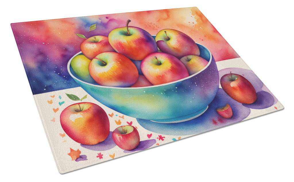 Colorful Apples Cutting Board Tempered Glass Kitchen Cutting Surface, Heat Resistant Chopping, Non-Slip Feet, Food Prep & Serving