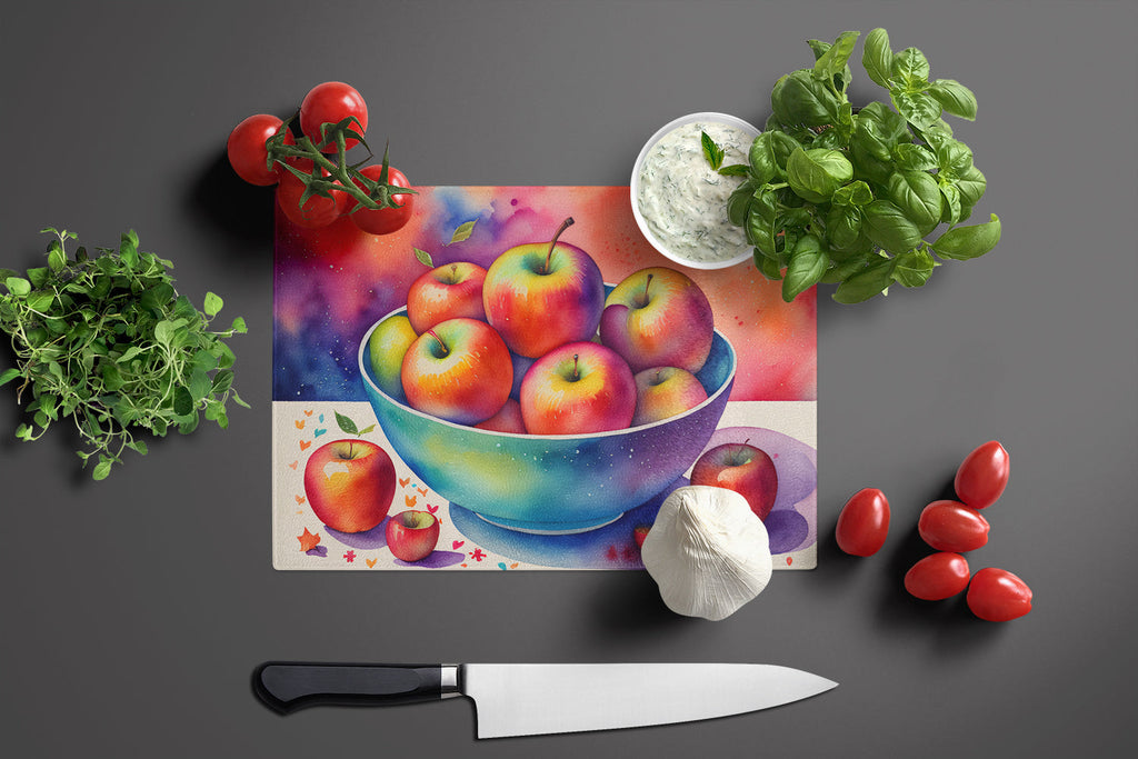 Colorful Apples Cutting Board Tempered Glass Kitchen Cutting Surface, Heat Resistant Chopping, Non-Slip Feet, Food Prep & Serving