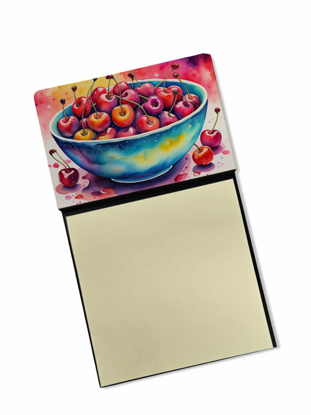 Colorful Cherries Watercolor Sticky Note Holder Refillable Dispenser Desk Accessory 3x3 Pad Gift