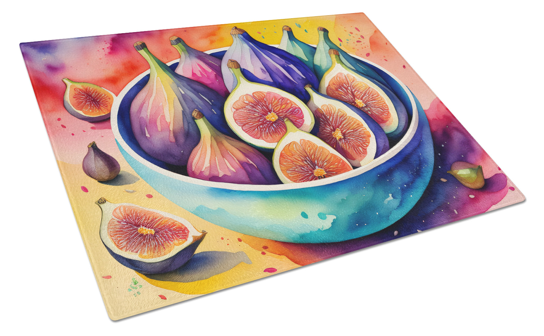 Colorful Figs Cutting Board Tempered Glass Kitchen Cutting Surface, Heat Resistant Chopping, Non-Slip Feet, Food Prep & Serving
