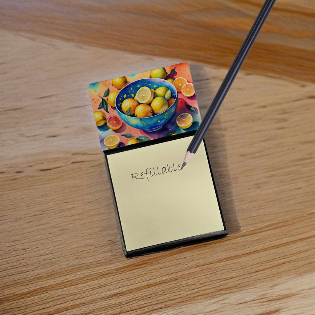 Colorful Lemons Watercolor Sticky Note Holder Refillable Dispenser Desk Accessory 3x3 Pad Gift