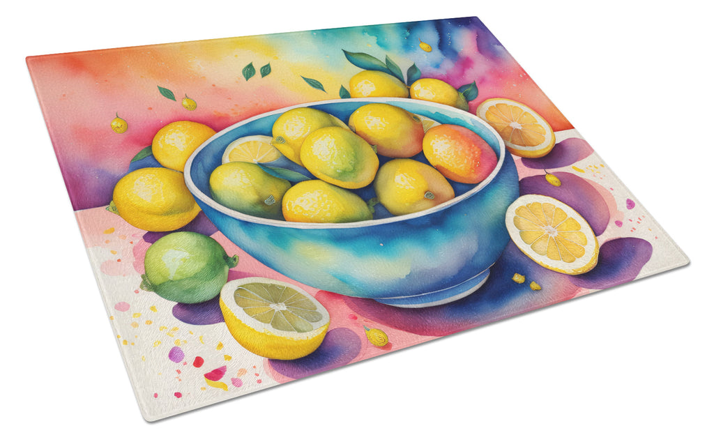 Colorful Lemons Cutting Board Tempered Glass Kitchen Cutting Surface, Heat Resistant Chopping, Non-Slip Feet, Food Prep & Serving