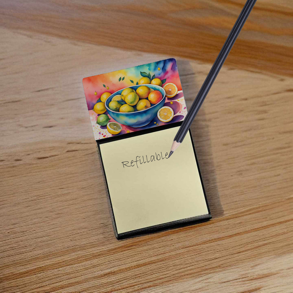 Colorful Lemons Watercolor Sticky Note Holder Refillable Dispenser Desk Accessory 3x3 Pad Gift