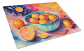 Colorful Oranges Cutting Board Tempered Glass Kitchen Cutting Surface, Heat Resistant Chopping, Non-Slip Feet, Food Prep & Serving