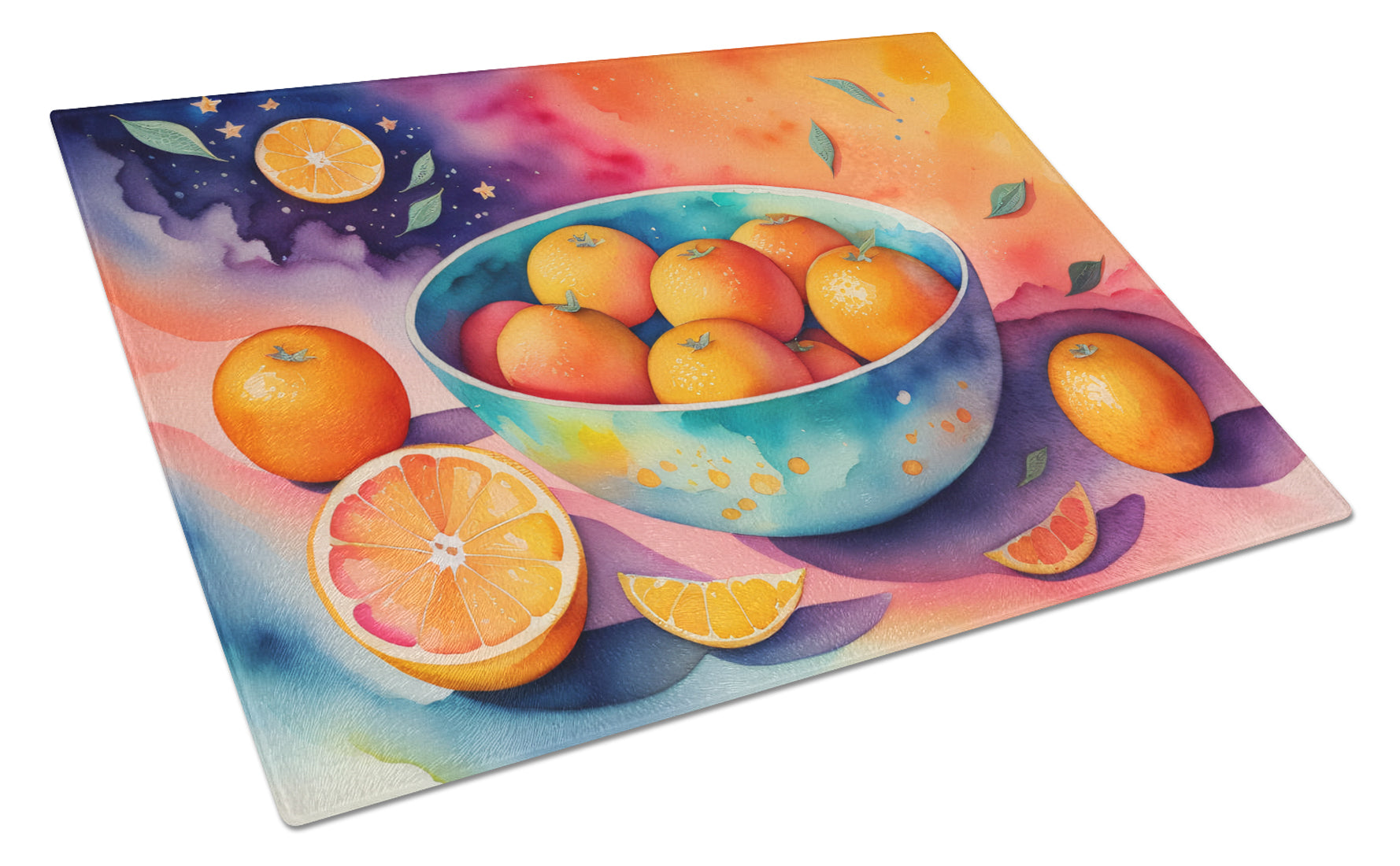 Colorful Oranges Cutting Board Tempered Glass Kitchen Cutting Surface, Heat Resistant Chopping, Non-Slip Feet, Food Prep & Serving