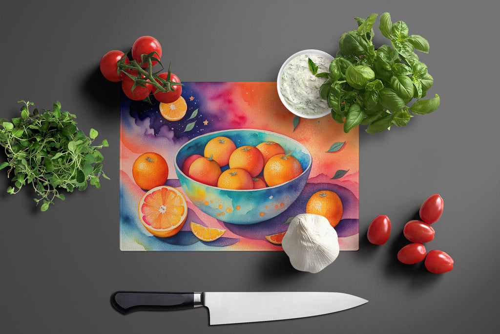 Colorful Oranges Cutting Board Tempered Glass Kitchen Cutting Surface, Heat Resistant Chopping, Non-Slip Feet, Food Prep & Serving