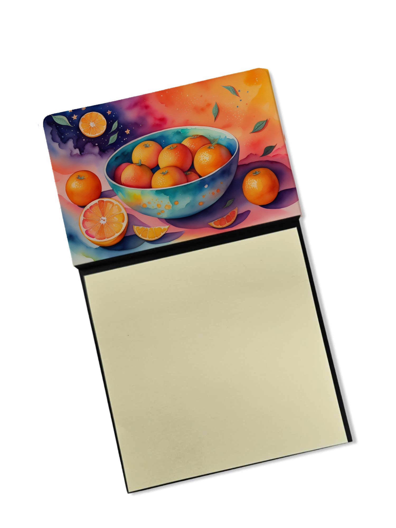 Colorful Oranges Watercolor Sticky Note Holder Refillable Dispenser Desk Accessory 3x3 Pad Gift