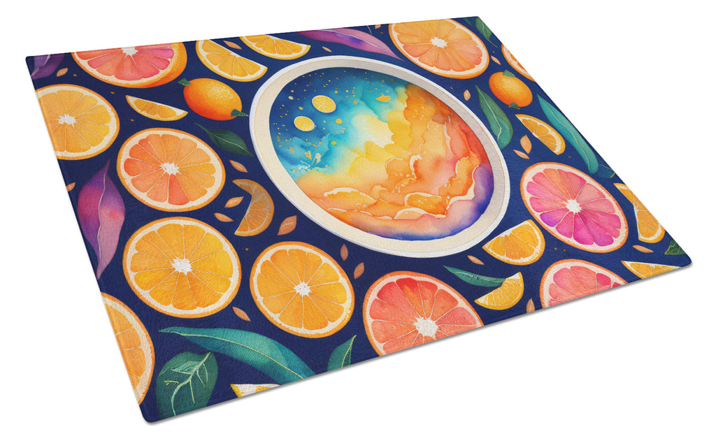 Colorful Oranges Cutting Board Tempered Glass Kitchen Cutting Surface, Heat Resistant Chopping, Non-Slip Feet, Food Prep & Serving