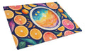 Colorful Oranges Cutting Board Tempered Glass Kitchen Cutting Surface, Heat Resistant Chopping, Non-Slip Feet, Food Prep & Serving