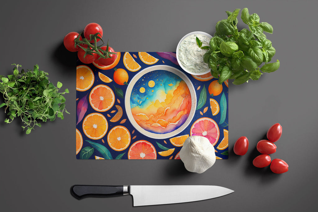 Colorful Oranges Cutting Board Tempered Glass Kitchen Cutting Surface, Heat Resistant Chopping, Non-Slip Feet, Food Prep & Serving