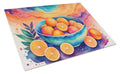 Colorful Oranges Cutting Board Tempered Glass Kitchen Cutting Surface, Heat Resistant Chopping, Non-Slip Feet, Food Prep & Serving