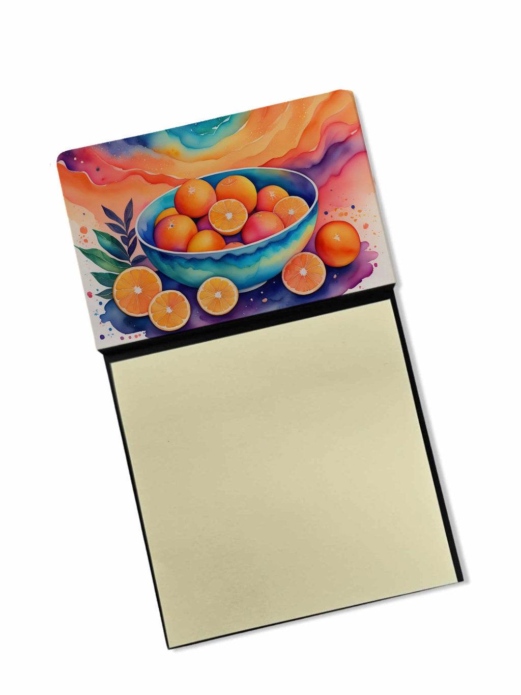 Colorful Oranges Watercolor Sticky Note Holder Refillable Dispenser Desk Accessory 3x3 Pad Gift
