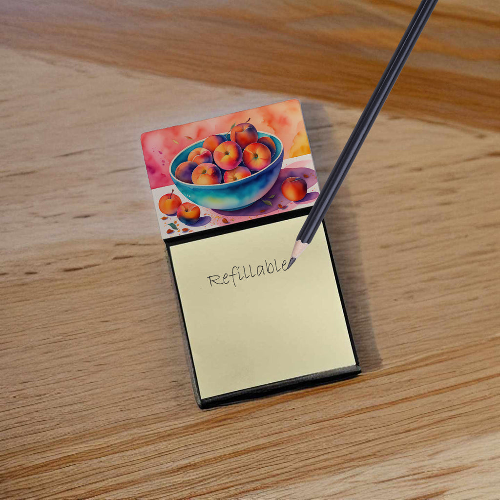 Colorful Peaches Watercolor Sticky Note Holder Refillable Dispenser Desk Accessory 3x3 Pad Gift