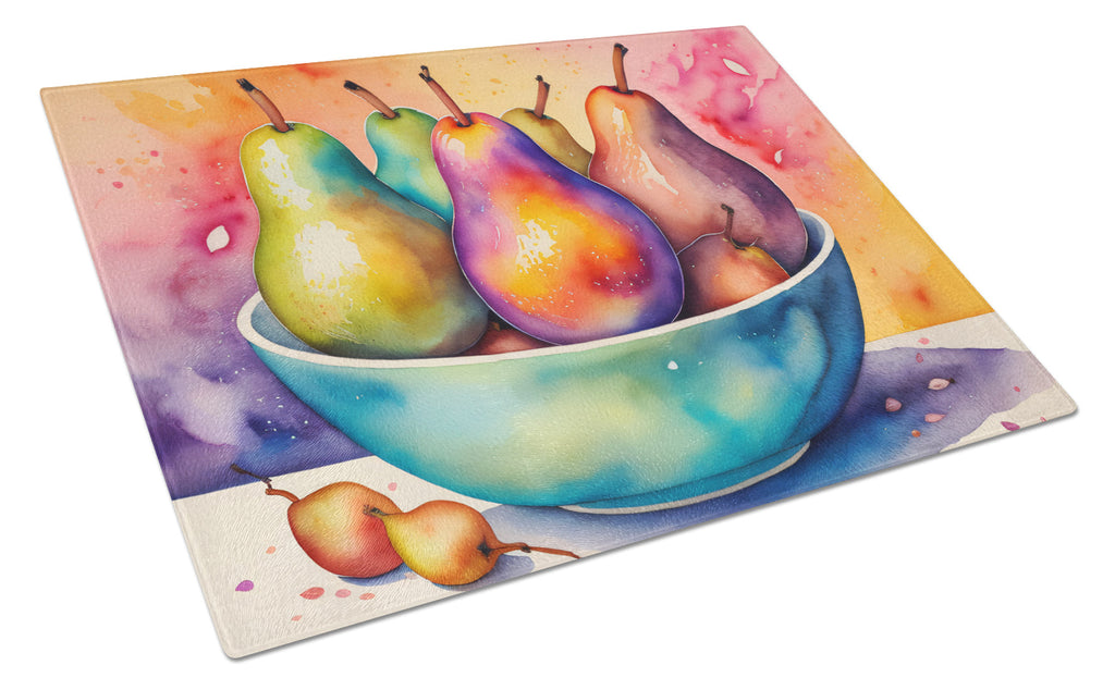 Colorful Pears Cutting Board Tempered Glass Kitchen Cutting Surface, Heat Resistant Chopping, Non-Slip Feet, Food Prep & Serving