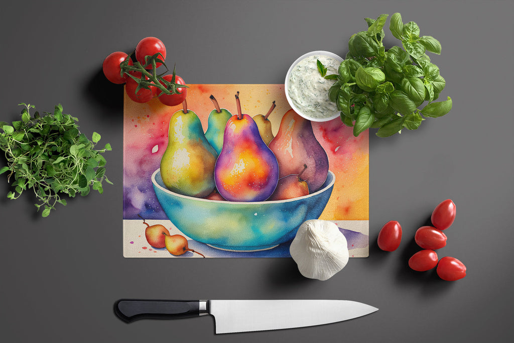 Colorful Pears Cutting Board Tempered Glass Kitchen Cutting Surface, Heat Resistant Chopping, Non-Slip Feet, Food Prep & Serving