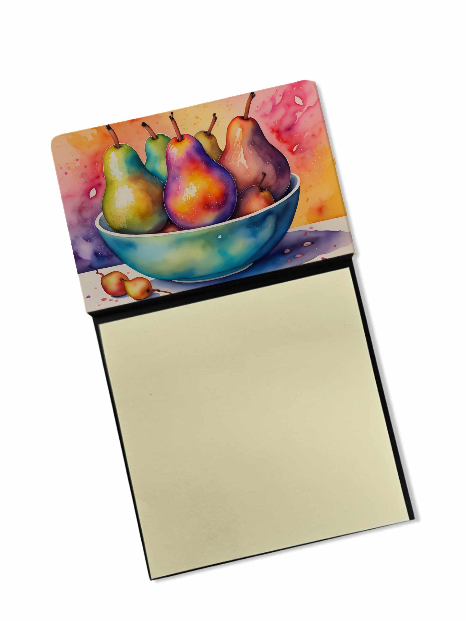Colorful Pears Watercolor Sticky Note Holder Refillable Dispenser Desk Accessory 3x3 Pad Gift
