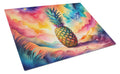 Colorful Pineapple Cutting Board Tempered Glass Kitchen Cutting Surface, Heat Resistant Chopping, Non-Slip Feet, Food Prep & Serving