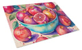 Colorful Pomegranates Cutting Board Tempered Glass Kitchen Cutting Surface, Heat Resistant Chopping, Non-Slip Feet, Food Prep & Serving