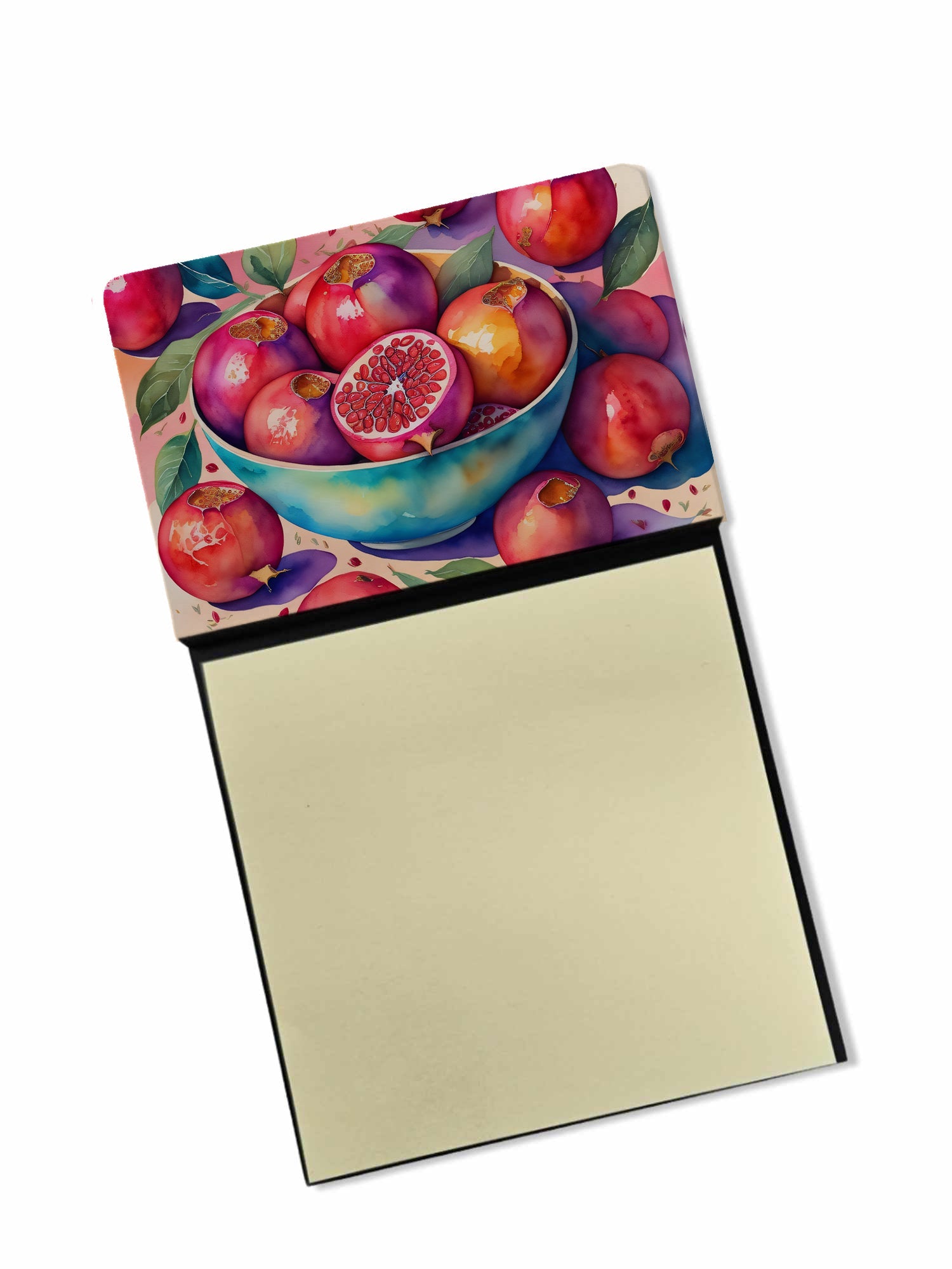 Colorful Pomegranates Watercolor Sticky Note Holder Refillable Dispenser Desk Accessory 3x3 Pad Gift