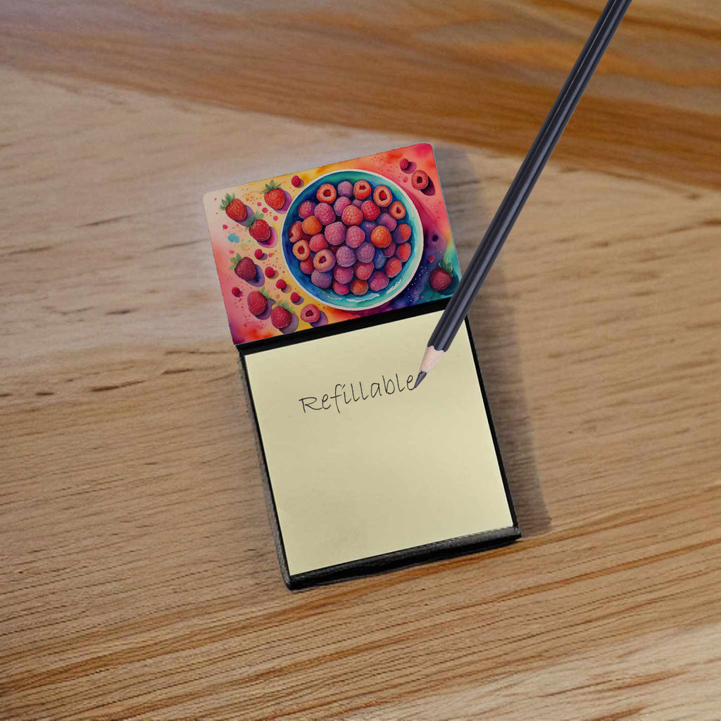 Colorful Raspberries Watercolor Sticky Note Holder Refillable Dispenser Desk Accessory 3x3 Pad Gift