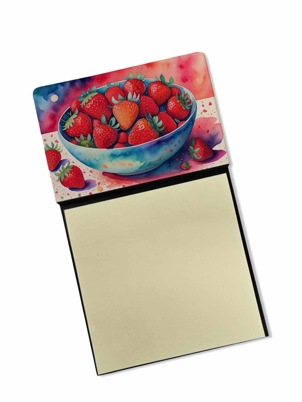 Colorful Strawberries Watercolor Sticky Note Holder Refillable Dispenser Desk Accessory 3x3 Pad Gift