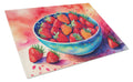 Colorful Strawberries Cutting Board Tempered Glass Kitchen Cutting Surface, Heat Resistant Chopping, Non-Slip Feet, Food Prep & Serving