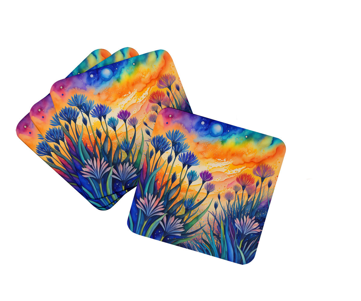 Colorful Agapanthus Foam Coasters Set of 4 Cup Coasters for Indoor Outdoor, Tabletop Protection, Anti Slip, Mouse pad Material