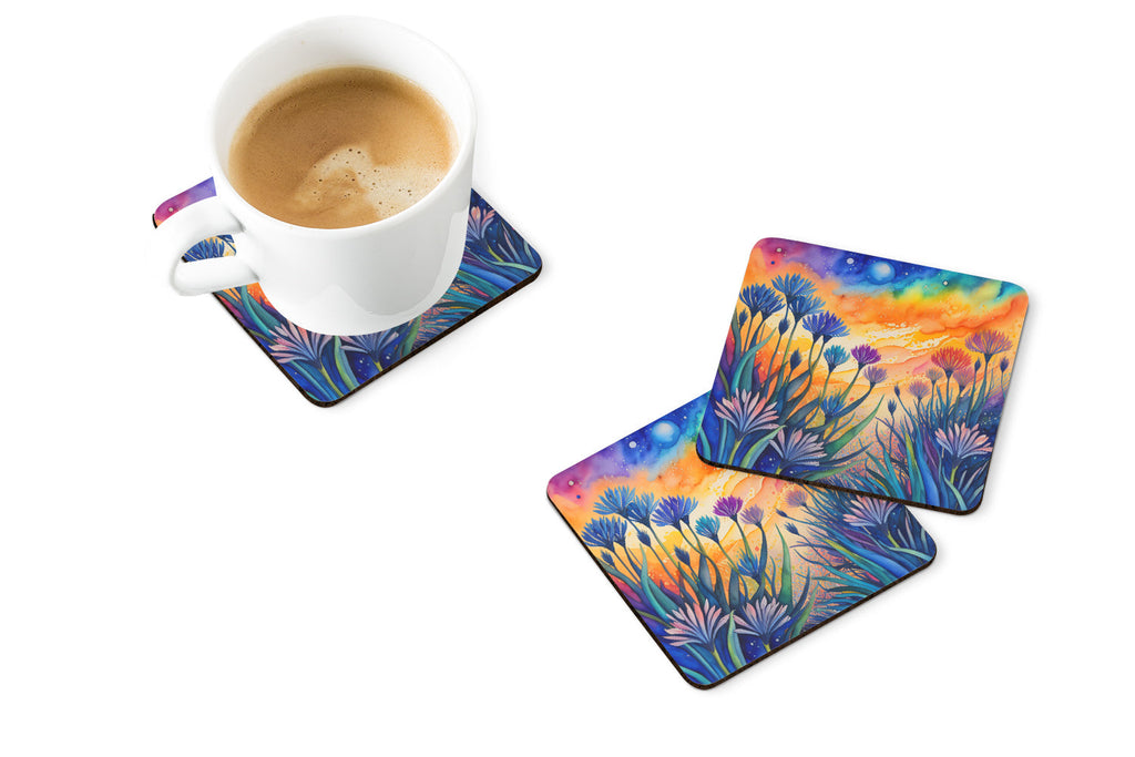 Colorful Agapanthus Foam Coasters Set of 4 Cup Coasters for Indoor Outdoor, Tabletop Protection, Anti Slip, Mouse pad Material