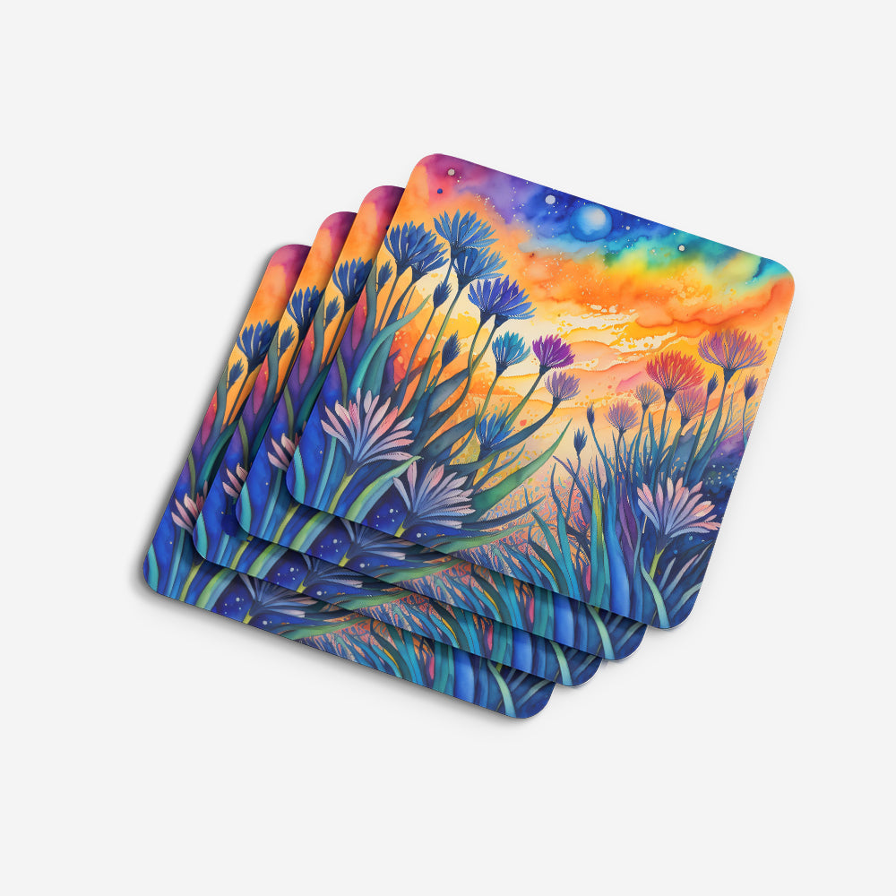 Colorful Agapanthus Foam Coasters Set of 4 Cup Coasters for Indoor Outdoor, Tabletop Protection, Anti Slip, Mouse pad Material
