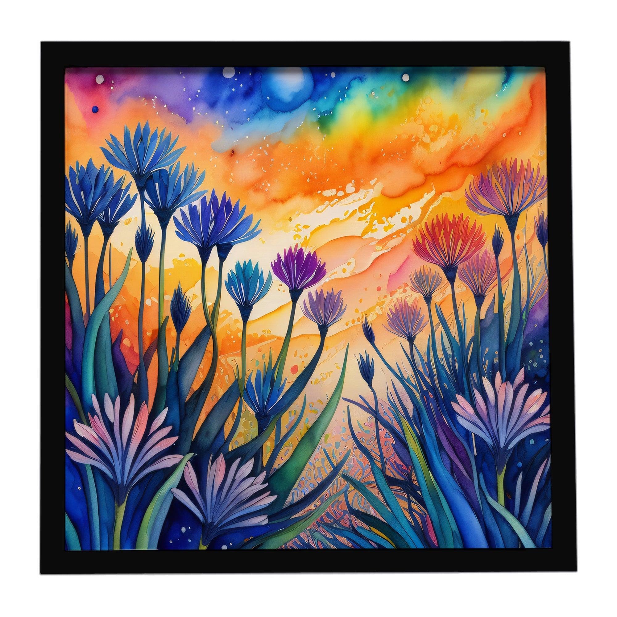 Colorful Agapanthus Framed Metal Print Bathroom, Kitchen, Office, Home Decor Wall Art Ready to Hang, Square, 8X8