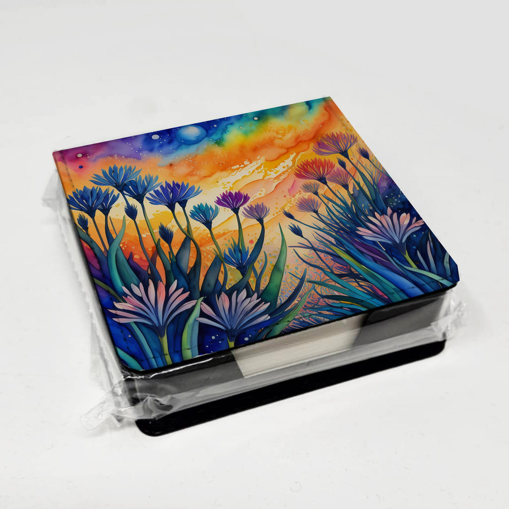 Colorful Agapanthus PU Leather Note Paper Holder with Artist-Designed Cover, Desk Accessory, Office Gift