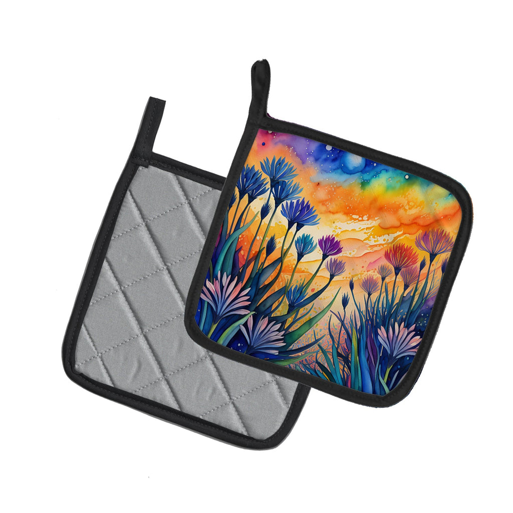 Colorful Agapanthus Pot Holder Set of 2 Heat Resistant Quilted Hot Pads 7.5 x 7.5 Inch, Insulated Kitchen Trivets for Cooking & Baking