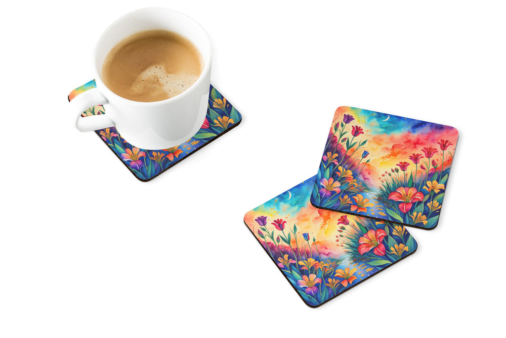 Colorful Alstroemerias Foam Coasters Set of 4 Cup Coasters for Indoor Outdoor, Tabletop Protection, Anti Slip, Mouse pad Material