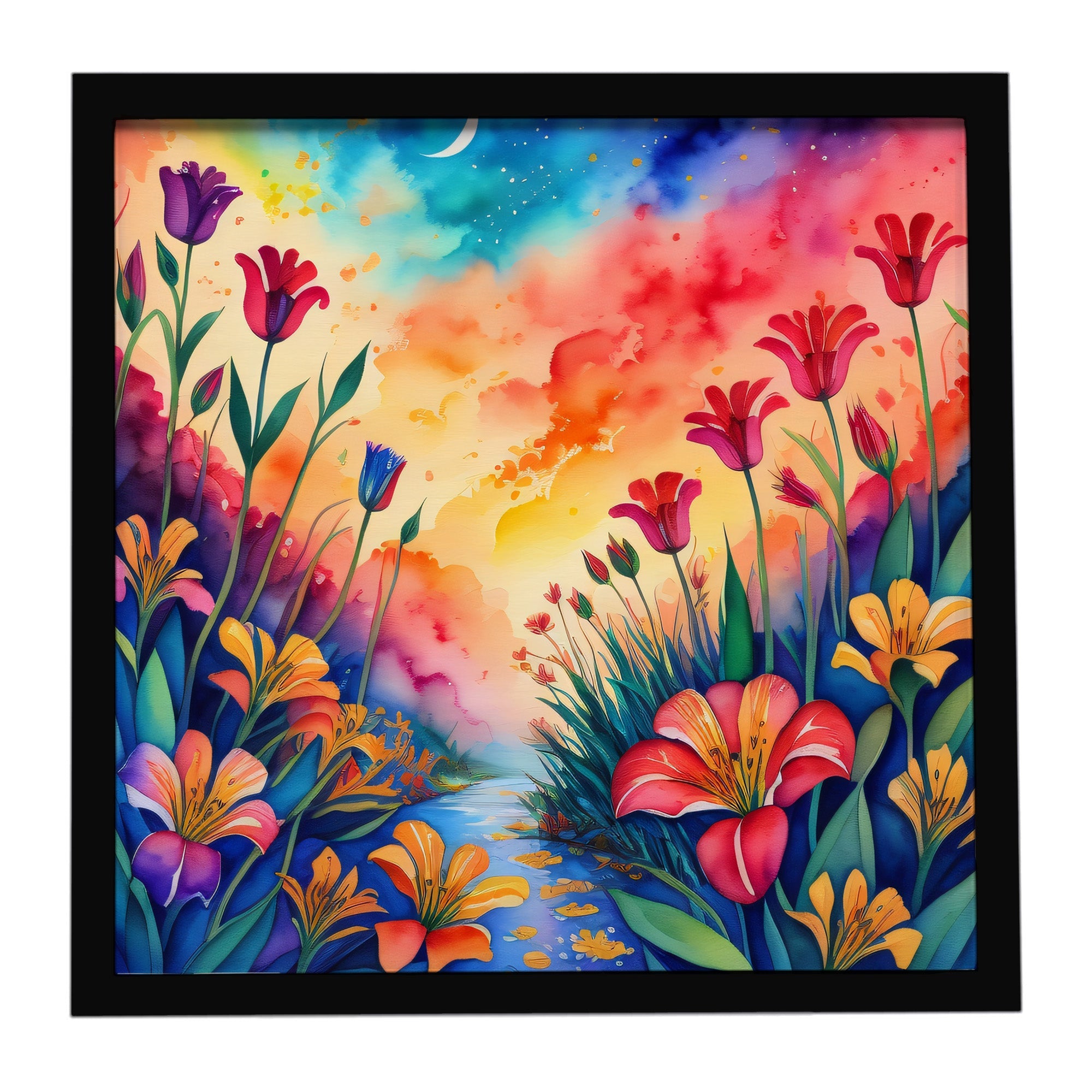 Colorful Alstroemerias Framed Metal Print Bathroom, Kitchen, Office, Home Decor Wall Art Ready to Hang, Square, 8X8