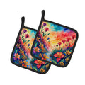 Colorful Alstroemerias Pot Holder Set of 2 Heat Resistant Quilted Hot Pads 7.5 x 7.5 Inch, Insulated Kitchen Trivets for Cooking & Baking