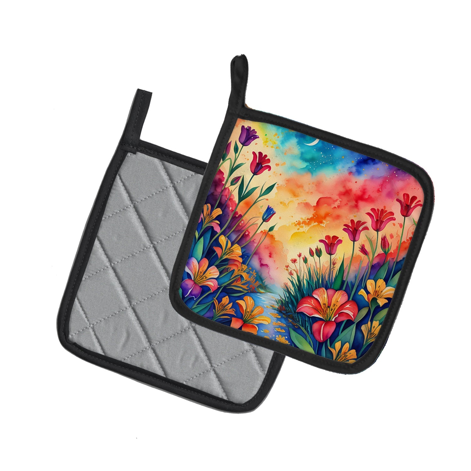 Colorful Alstroemerias Pot Holder Set of 2 Heat Resistant Quilted Hot Pads 7.5 x 7.5 Inch, Insulated Kitchen Trivets for Cooking & Baking