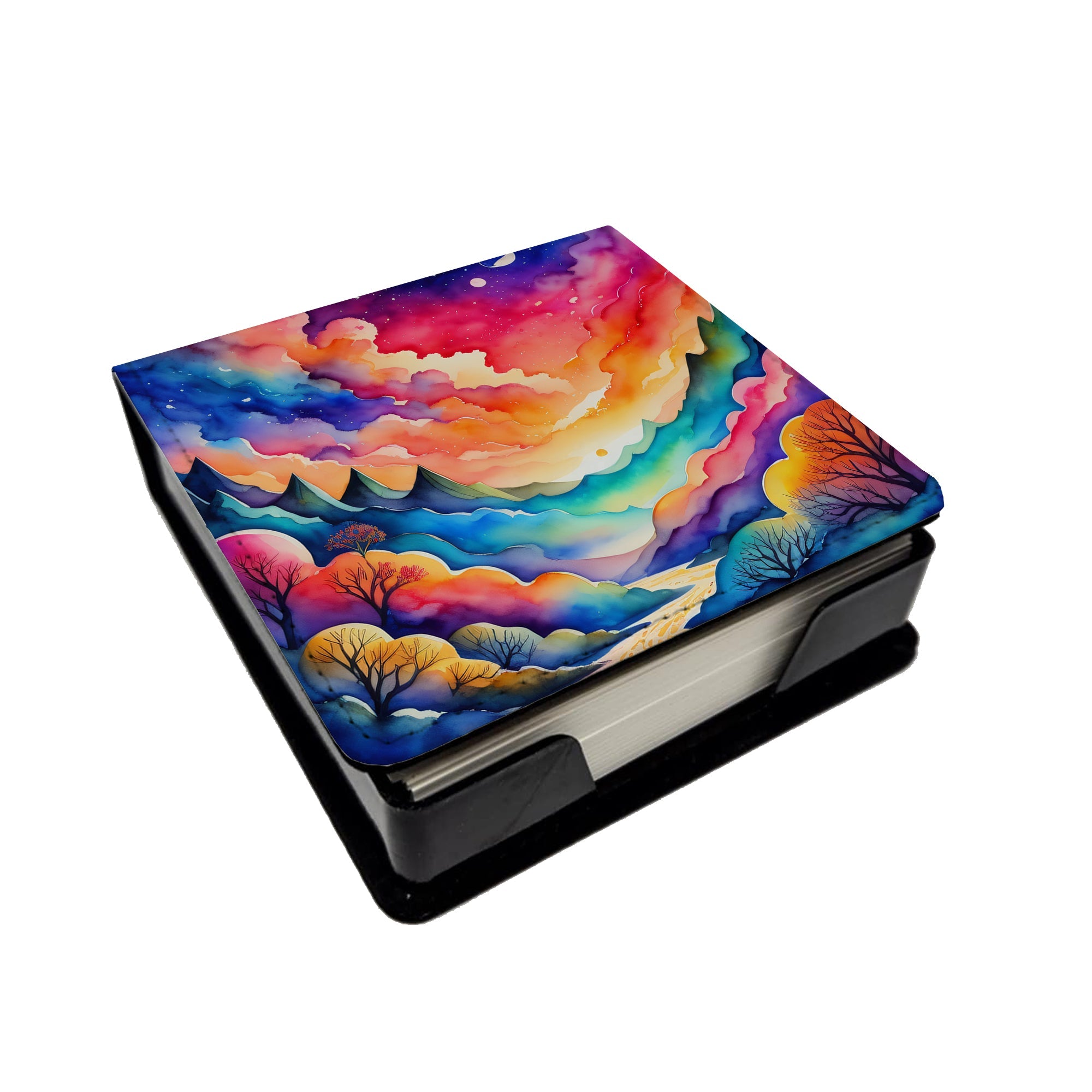 Colorful Amaranths PU Leather Note Paper Holder with Artist-Designed Cover, Desk Accessory, Office Gift