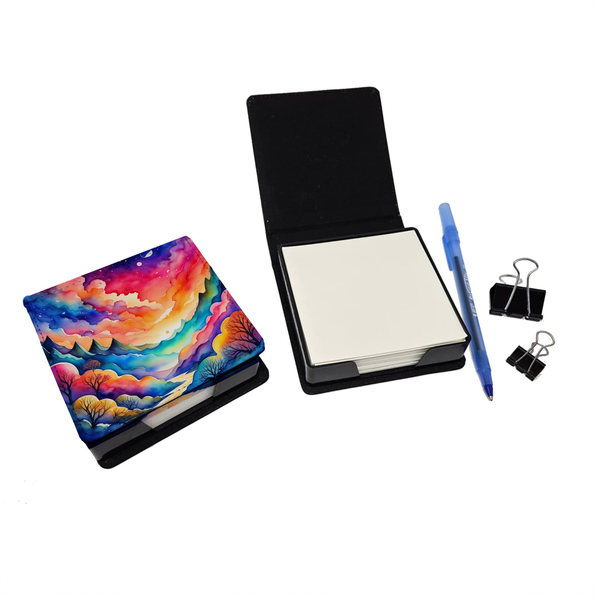 Colorful Amaranths PU Leather Note Paper Holder with Artist-Designed Cover, Desk Accessory, Office Gift