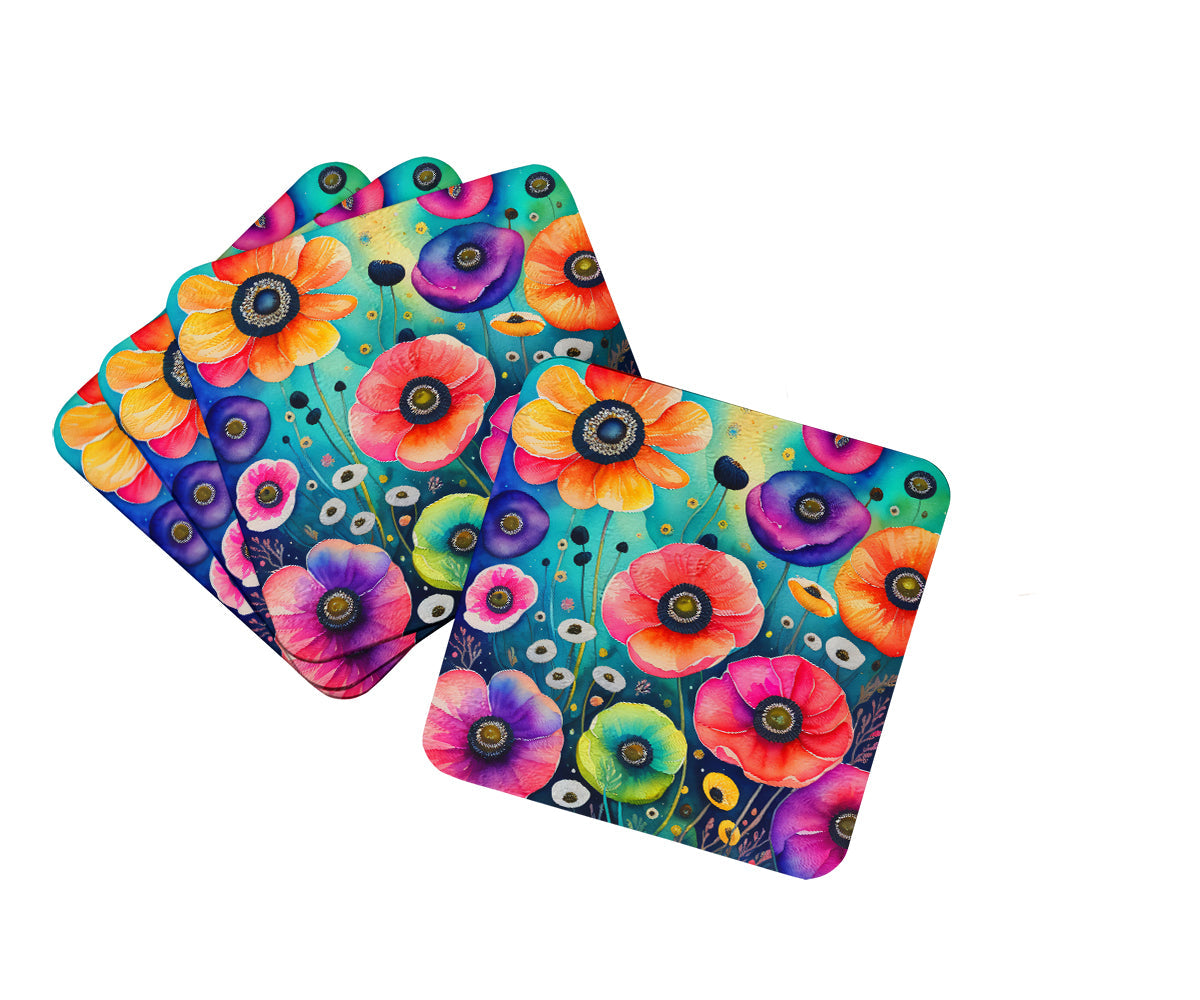 Colorful Anemones Foam Coasters Set of 4 Cup Coasters for Indoor Outdoor, Tabletop Protection, Anti Slip, Mouse pad Material